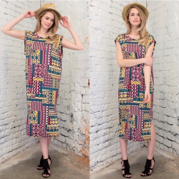 Cherish Dresses & Skirts - Tribal Print Boho Knit Jersey Boxy Dress